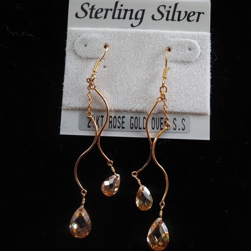 24k Rose Gold over Sterling Silver, Amber Stone